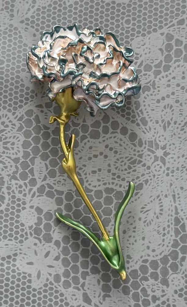 Vintage style carnation Flower Brooch Enamel On Metal Carnation