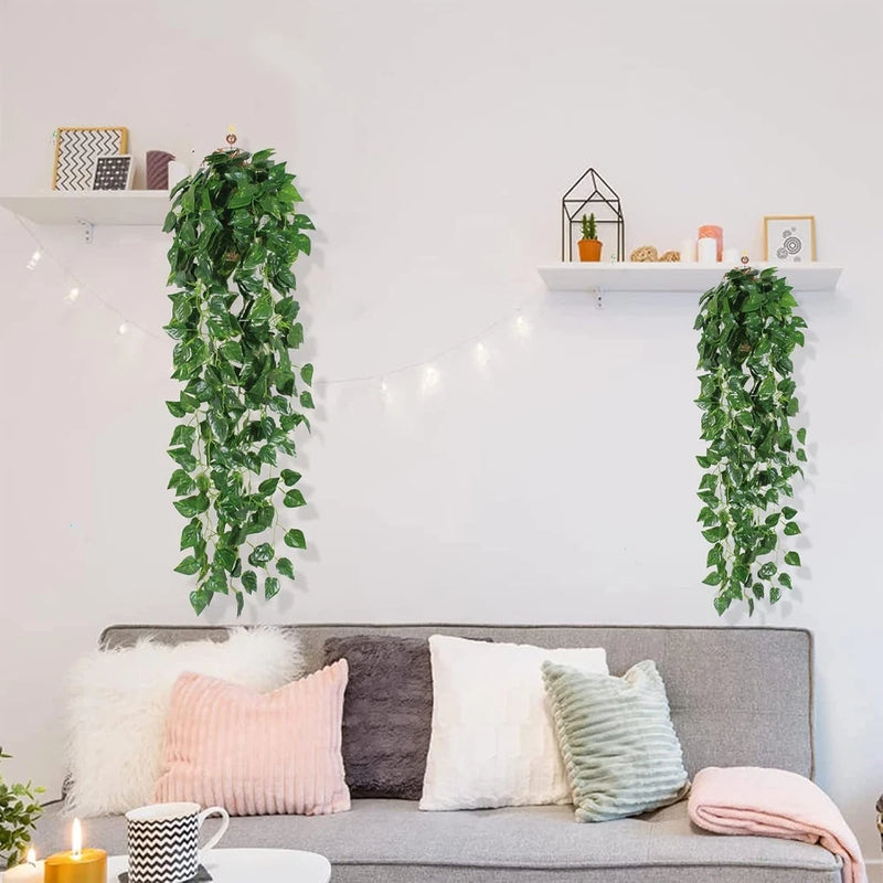 Artificial Ivy Vine Hanging Plant Set of 2 - 35.4in Fake Green Wall Decor Green Plant