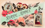 Happy New Year (Bonne AnnŽe) Pansies Roses Hydrangea Flower Cherry Blossom CP449 Hydrangea