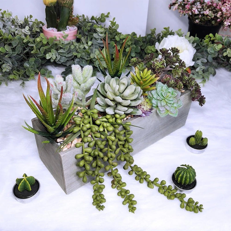 Artificial Potted Succulents Plants Arrangement Fake Succulent Plants in Rectang Green Plant
