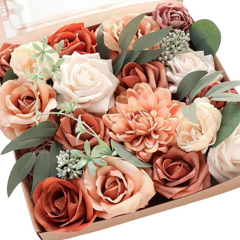 Terracotta Artificial Flowers Burnt Orange Fake Roses Peonies Dahlia Greenery Co Peony