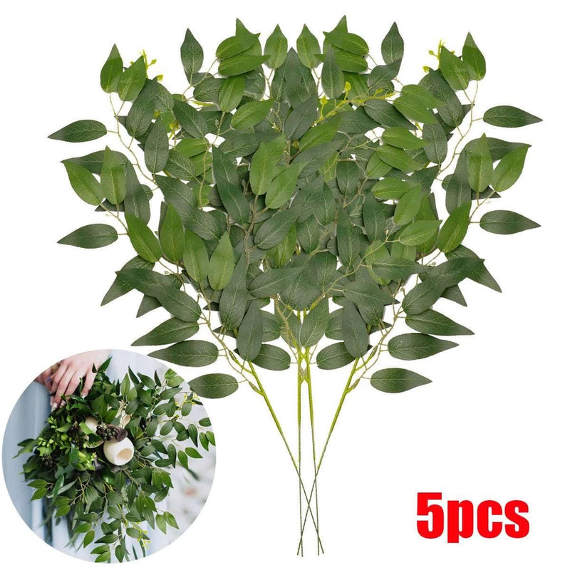 5pcs Artificial Italian Ruscus Greenery Stems 22'' Faux Green Leaf Bouquet Decor Flowering Plants
