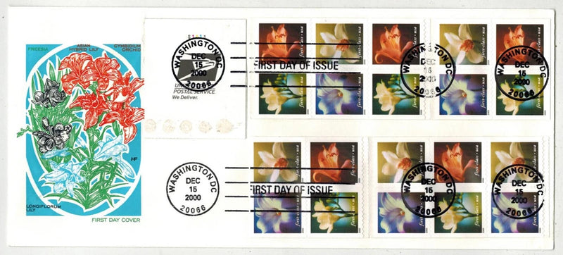 2000 FARNAM LARGE BOOKLET FDC 3457 LILIES FLOWERS PANES OF 20 STAMPS Lily