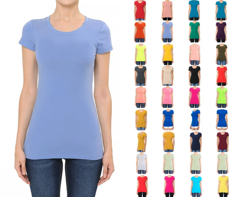 Women's fitted crew-neck short-sleeve T-shirt, light blue