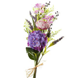 30" Purple & Pink Artificial Hydrangea, Peony, and Freesia Floral Bundle Hydrangea