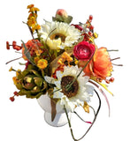 Autumn Artificial Floral Centerpiece With Sunflowers & Ranunculus Arrangement Wh Peony