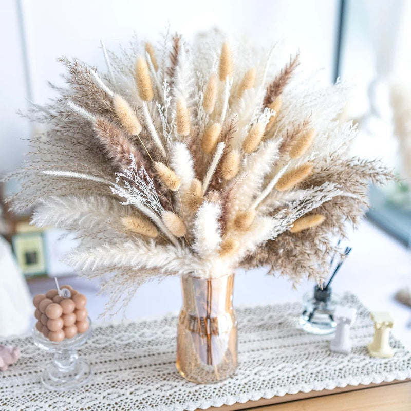 150PCS Natural Pampas Grass Bouquet |Mix Dried Flowers 150PCS, Pampas Grass