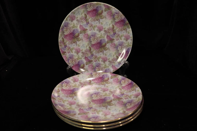 SPECIAL PLACE CHINTZ HYDRANGEA 4 SALAD PLATES 8" GOLD TRIM PINK PURPLE WHITE Hydrangea