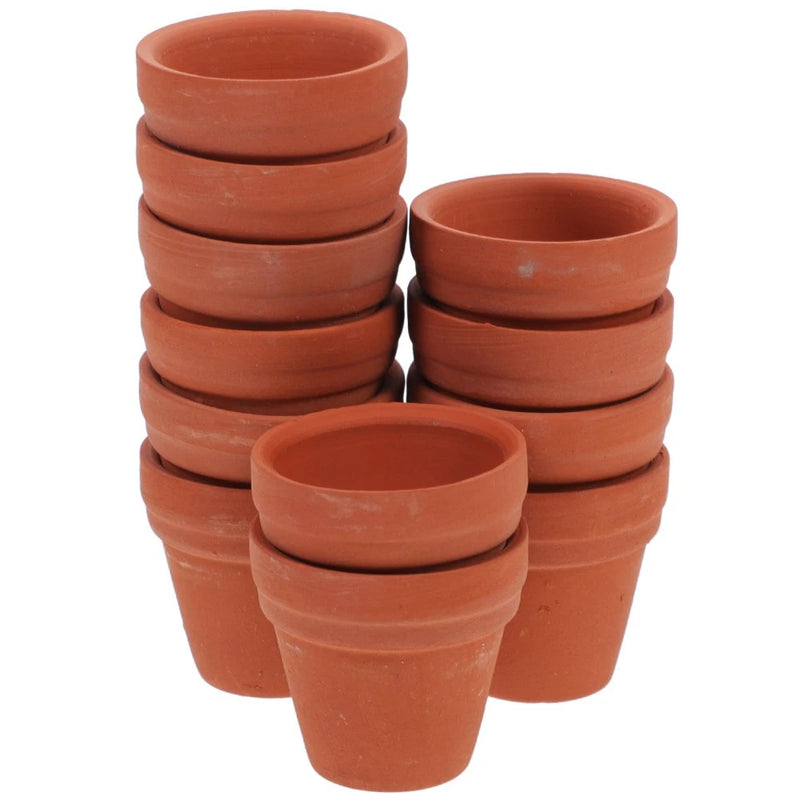 Set of 12 small terracotta ceramic succulent garden pots with rims