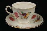 COLCLOUGH Bone China Tea Cup Saucer Gold Trim Pink Carnations Yellow Flowers Carnation