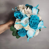 Teal Ivory Rose Calla Lily Real Touch Bridal Wedding Bouquet Accessories Bouquet