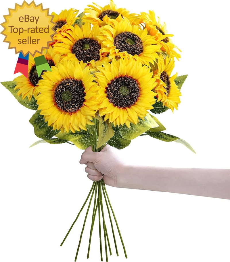 9-Pack Artificial Sunflower Stems 19.7" Tall Full & Lifelike Yellow Silk Flowers Sunflower