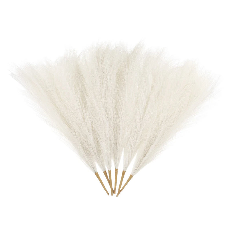 6 Pcs Faux Pampas Grass 42.5cm/16.5" Dried Pampas Grass 9 Branches, Milk White Pampas Grass
