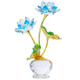 Blue Crystal Lotus Flower Figurine with Vase, Handmade Lotus Gifts Bouquet fo... Green Plant