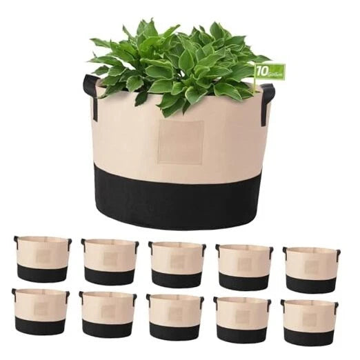 Fabric Grow Bags, 10 Pack Heavy Duty Thickened Nonwoven Plant Grow 10 Gallon Garden Plants
