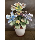 Antique Capodimonte Italian Iris Phlox, Carnation Floral In Pot Carnation