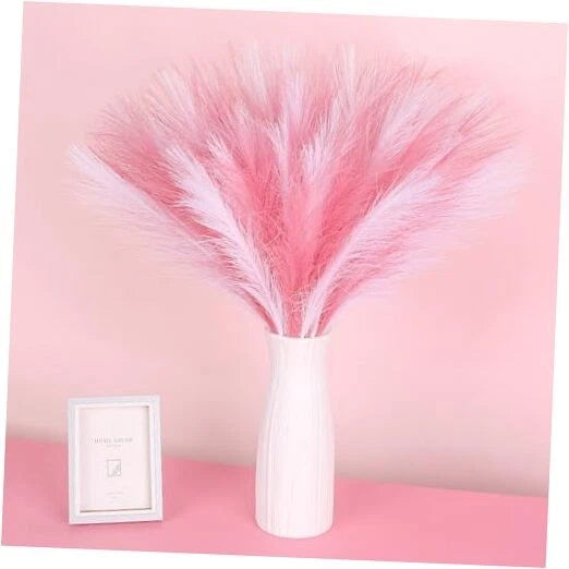 60 Pcs Pampas Grass Decor 21.7" Fluffy Faux Short 60 Pcs-Dark Pink and White Pampas Grass