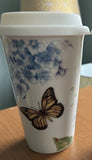 LENOX Butterfly Meadow Thermal Travel Porcelain Mug - Blue Hydrangea 12oz Hydrangea