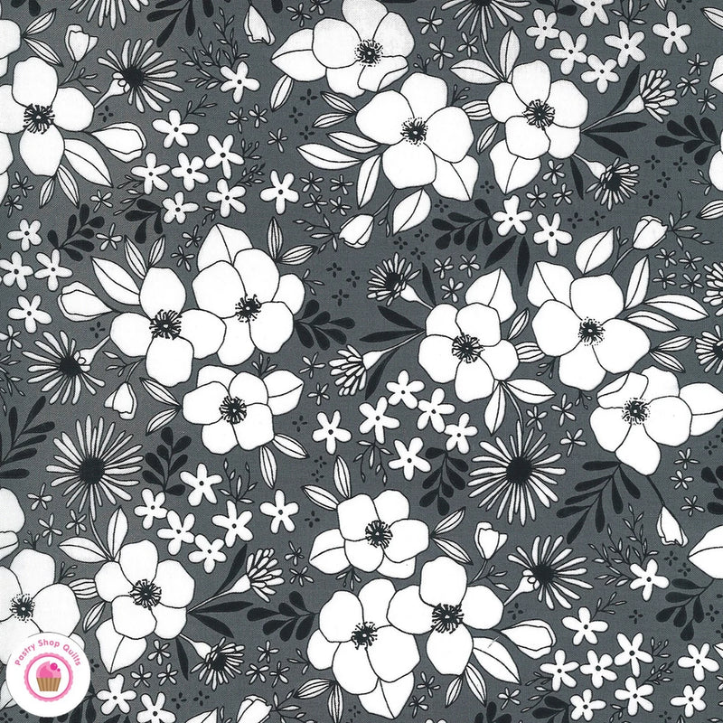 Moda ILLUSTRATIONS 11503 14 Gray White Floral ALLI K DESIGNS Quilt Fabric Flowering Plants