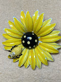 Vintage Enamel Yellow Sunflower & Insect Friend Brooch Sunflower