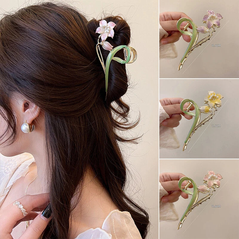 Lily Flower Metal Hair Clip Hairpin Women Barrettes Hair Claw Hair Accessory _ Lily
