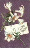 EASTER lily flowers purple background ~ 1910 embossed postcard Lily