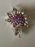Vintage Gold Tone Signed Coro Sunflower Flower Brooch Red AB Rhinestones 2.75