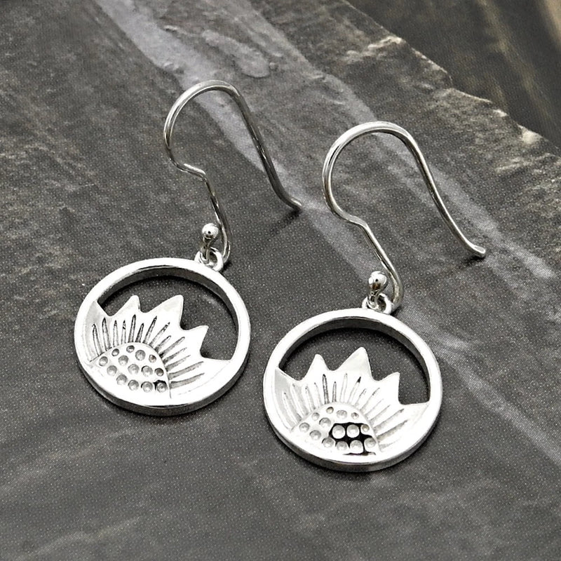 Real 925 Sterling Silver Sunflower Handmade Dangle Earrings Gift For Women Girls Sunflower