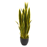 Nearly Natural 33Ó Sansevieria Artificial Plant Dark Green Stripes & Yellow Line Green Plant