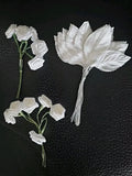 12 White Satin Fabric Roses 20+ White Leaf Leaves Wedding Bridal Bouquet Vtg? Bouquet