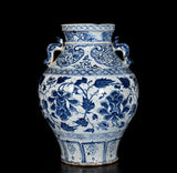 42CM Old Chinese Blue and White Pot Jar W/peony flower U1019 Peony