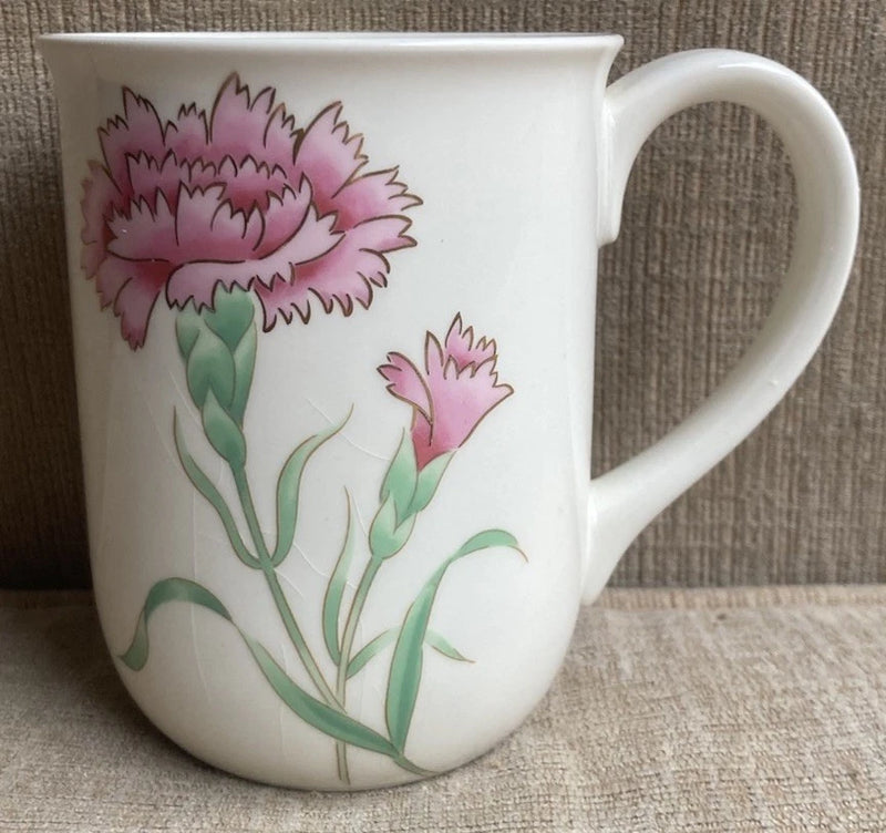 Vintage Otagiri Japan Pink Carnation Flower Coffee Tea Mug White Cup EUC! Carnation