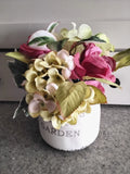 Artificial Roses and Hydrangeas in White Ceramic Pot Floral Centrepiece/Accent Hydrangea