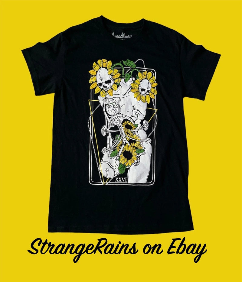 Threadless Brand Sunflower  Torso (Small) T Shirt - Gothic Sunflower