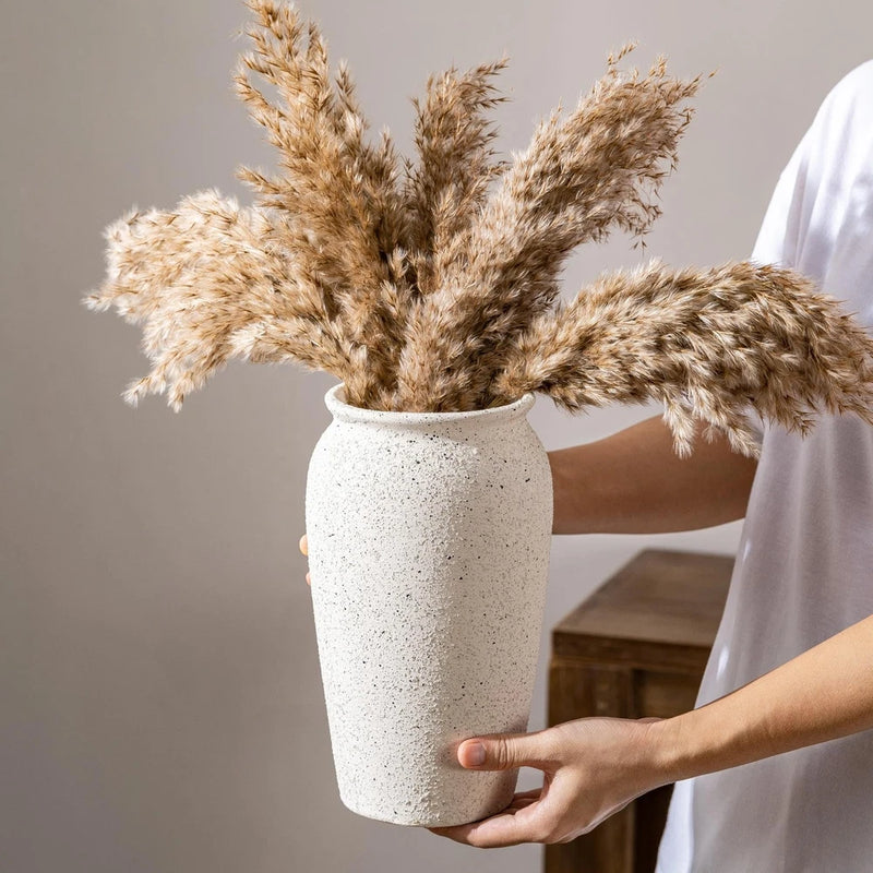 Rustic Farmhouse Large Ceramic Vase, Vintage Pampas Grass, White Modern Decor Pampas Grass