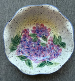 Julie Ueland Enesco Bowl Purple Floral Hydrangea Scalloped Plaid 6" Ceramic EXC Hydrangea