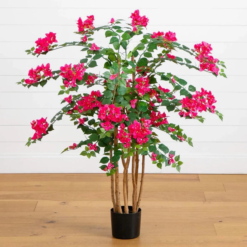 48" Artificial Bougainvillea Tree Houseplant, Pink/Green Floral Decor Green Plant