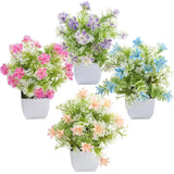 Mini Faux Plants 4-Pack, Small Fake Flowers in Black Pots for Home, Office & Tab Green Plant