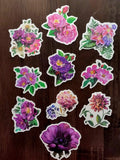 STICKERS x 10 Flowers Roses Poppy Gardenia Carnation Orchid  Purple FL9 Carnation