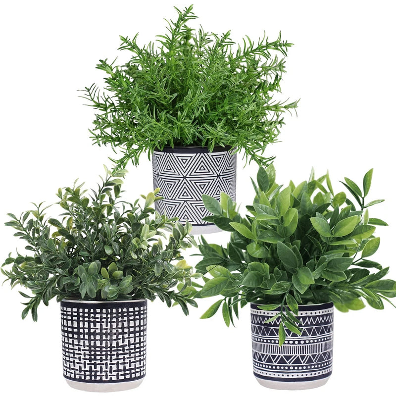 Winlyn Set of 3 Small Potted Plants Artificial Eucalyptus Rosemary Boxwood Pl... Green Plant