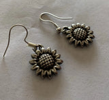 Sunflower Charm Earrings , Silver Floral Daisy Daisy Flower Charm Earrings Sunflower