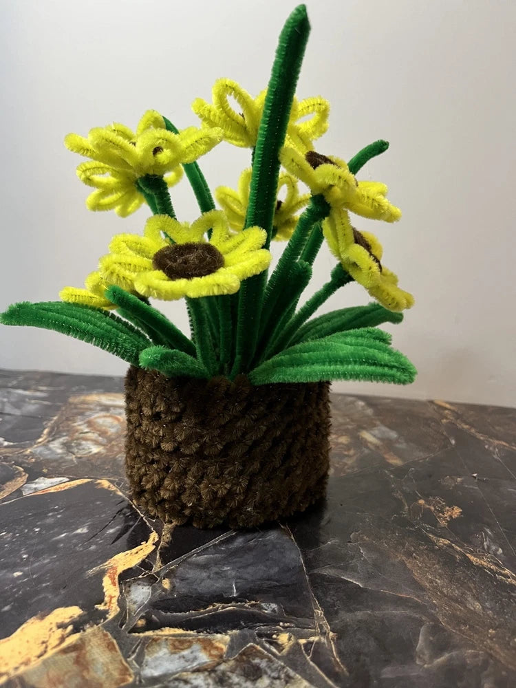 Yellow Sunflower Bouquet in Pot Ð Pipe Cleaner Flowers, Handmade Gift Sunflower