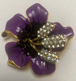 Lily Flower Brooch Enamel with Clear Rhinestones in Gold Tone Purple Color New Lily