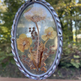 Vintage Lasting Impressions Real Dried Pressed Flowers In Glass W/ Metal Frame Dried Flower