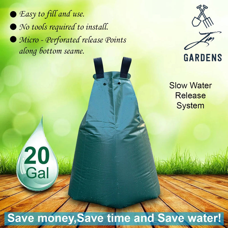 Teal 20-gallon slow water release irrigation bag with perforated bottom