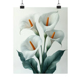 Boho White Calla Lilies Flower Art Print Poster, Minimalist Floral Wall Art X5 Lily