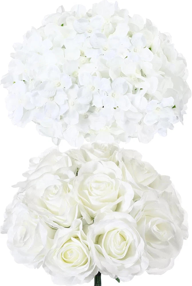 100 Pcs Realistic Silk Flowers - Hydrangeas & Roses for Weddings & Decor Hydrangea