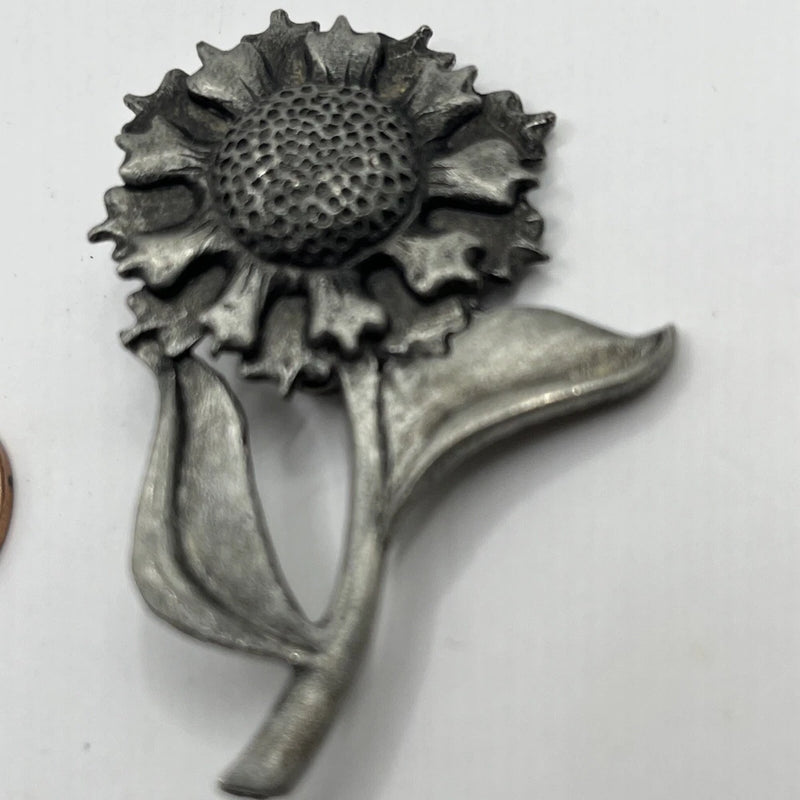 Vintage Metzke Pewter Sunflower Flower Pewter Brooch 2.25". #8 Sunflower