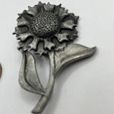 Vintage Metzke Pewter Sunflower Flower Pewter Brooch 2.25