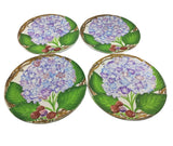 Jeanne Burey Majiolica Hydrangeas and Berries with Vine Trim Pottery Plates Set Hydrangea